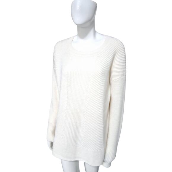 Athleta Merino Wool Blend Womens Sz Medium Chunky Ribbed Cream Crewneck Sweater - Picture 9 of 12